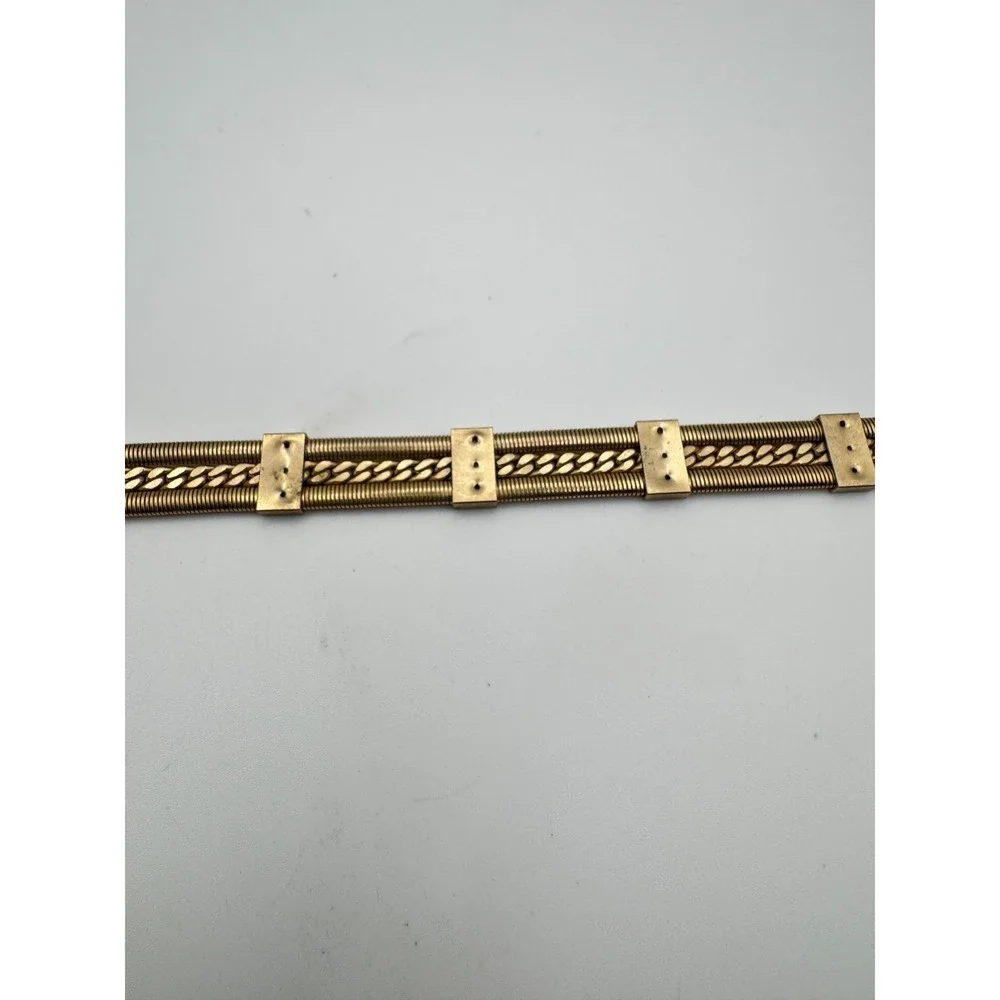 Vintage Mesh Bracelet Gold Tone Gaspipe Curb Chain Multi Strand Panel Link MCM